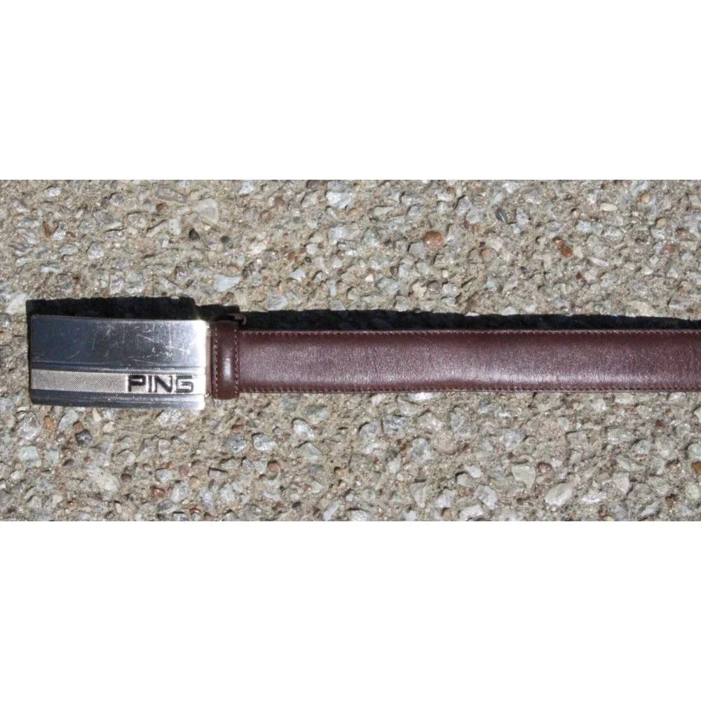 PING Golf Belt Black Leather Silver Metal Buckle Men's Accessory 40 in X-P3004